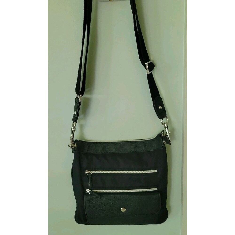 Chico's Black Nylon Multi Zip Pockets Crossbody Bag  Removable Adjustable Strap